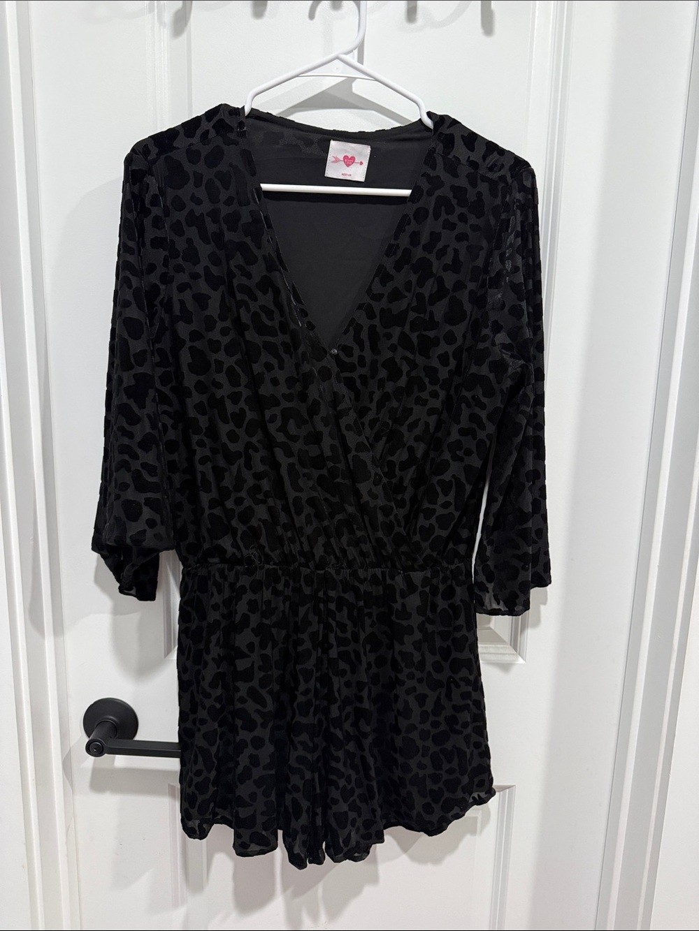 Buddy love Black Velvet Leopard Print Romper